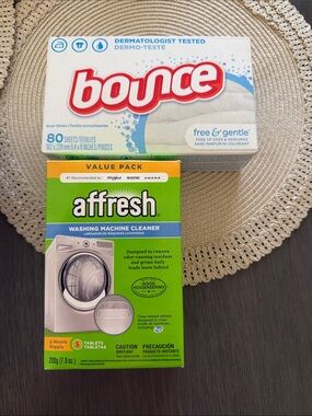Bounce Free & Gentle Dryer Sheets + affresh Washing Machine Cleaner (Green)